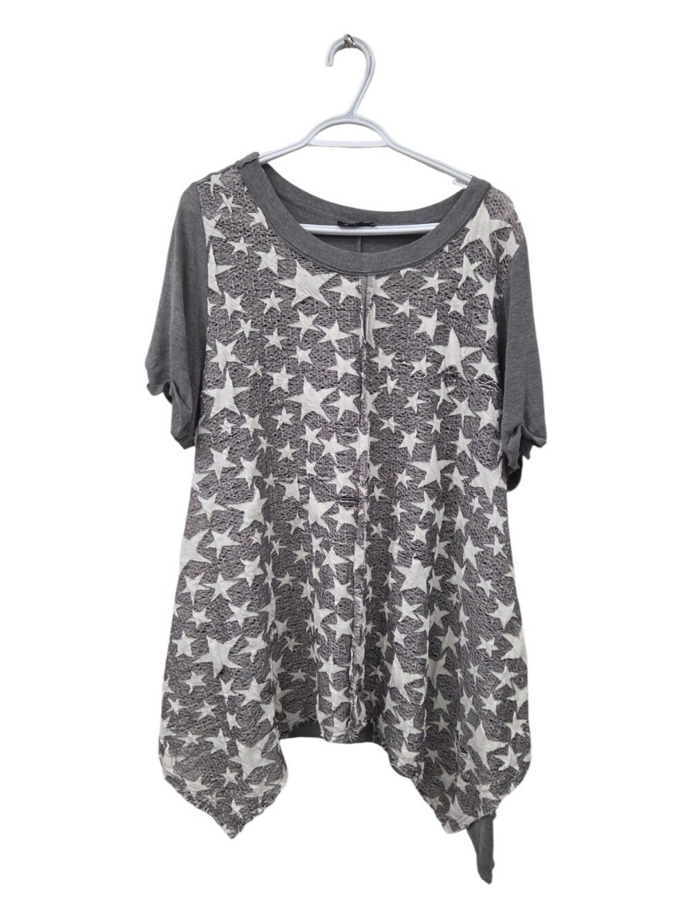 GiGiO distressed oversized Women's Star Print Short Sleeve Tunic Top - Gray